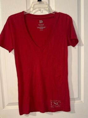 USC Women's Red V-Neck Short Sleeve Tee